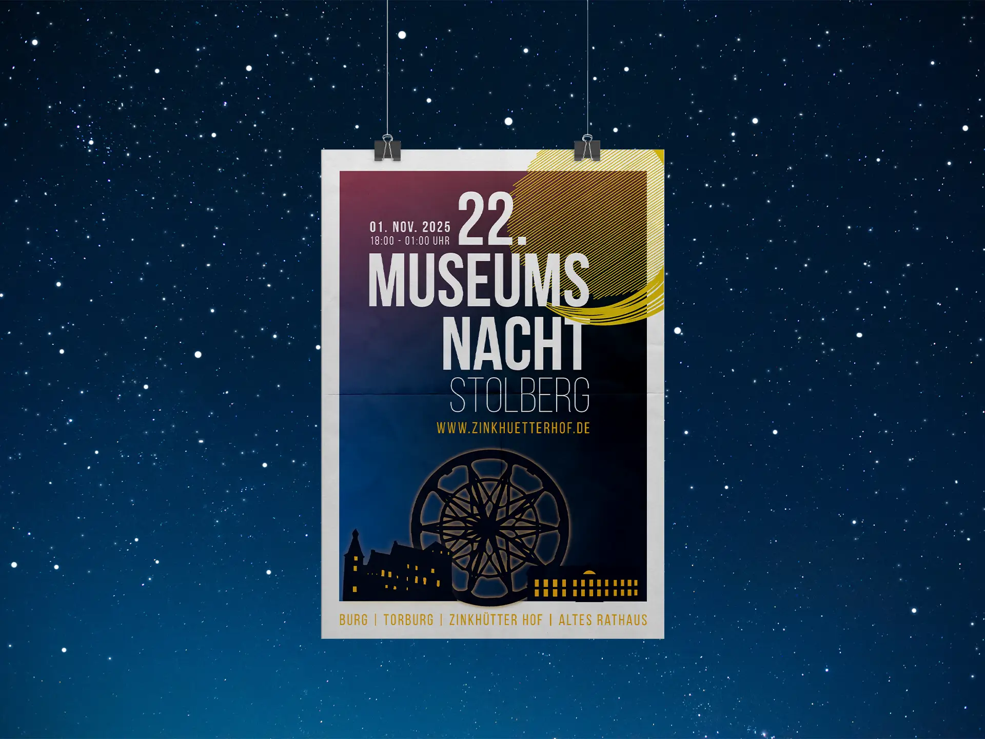 Plakat der Museumsnacht in Stolberg vor einem Sternenhimmel